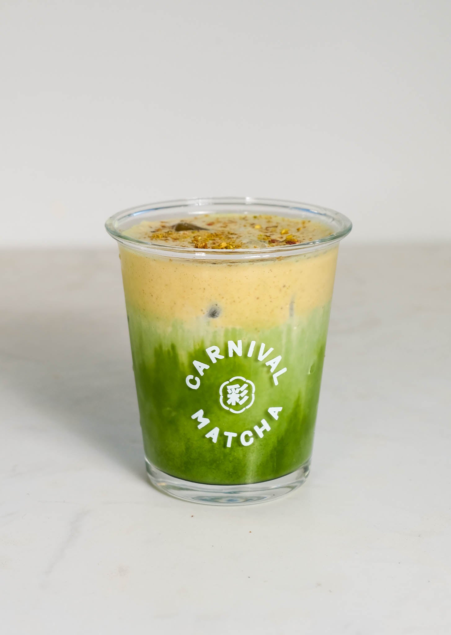 Iced Pistachio Matcha Latte with Matcha Foam & Pistachio Foam