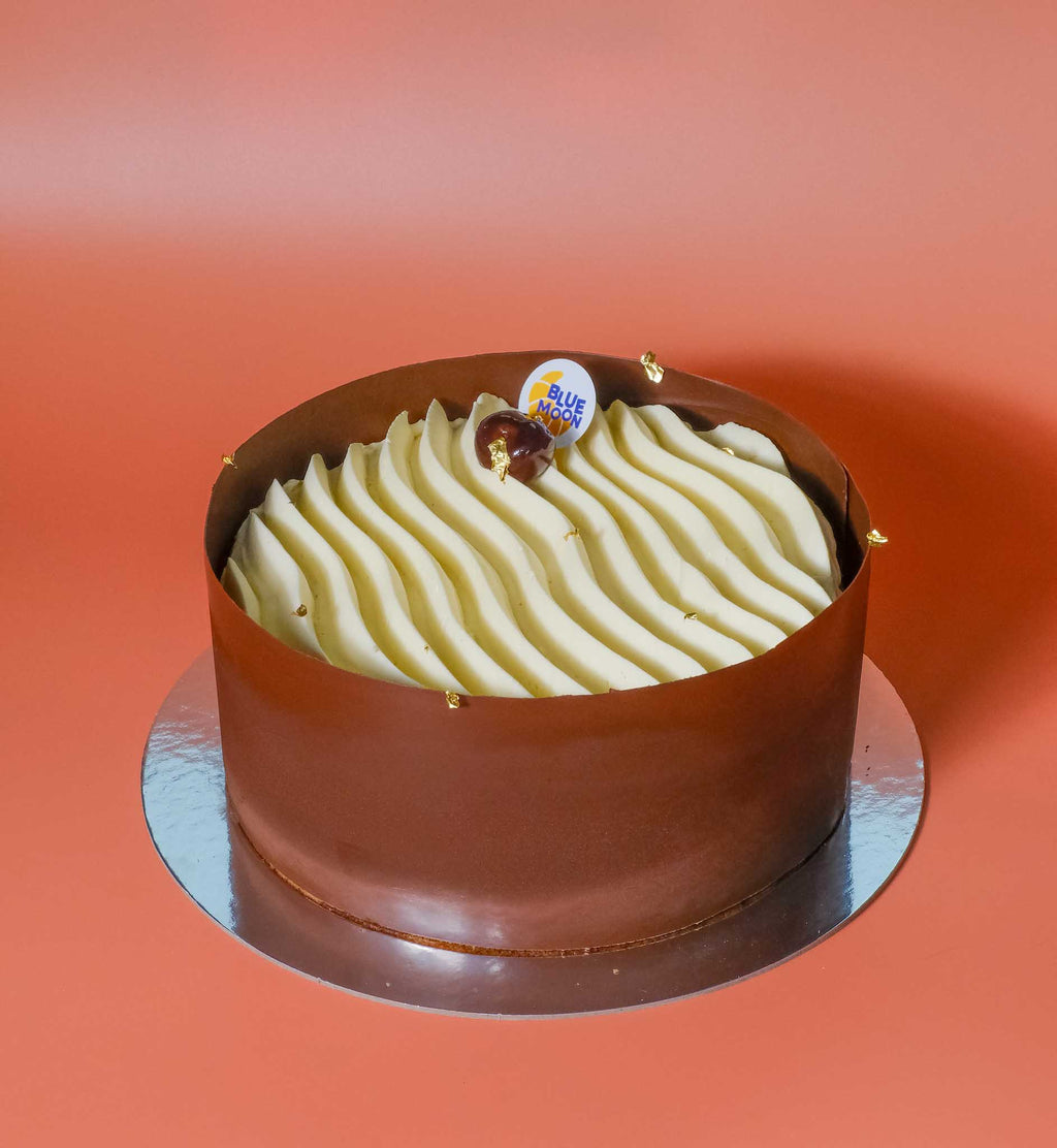 Modern Black Forest cake — chocolate sponge, dark chocolate mousse, vanilla cream & cherry compote. 8" cake, 48hr pre-order. Christchurch.