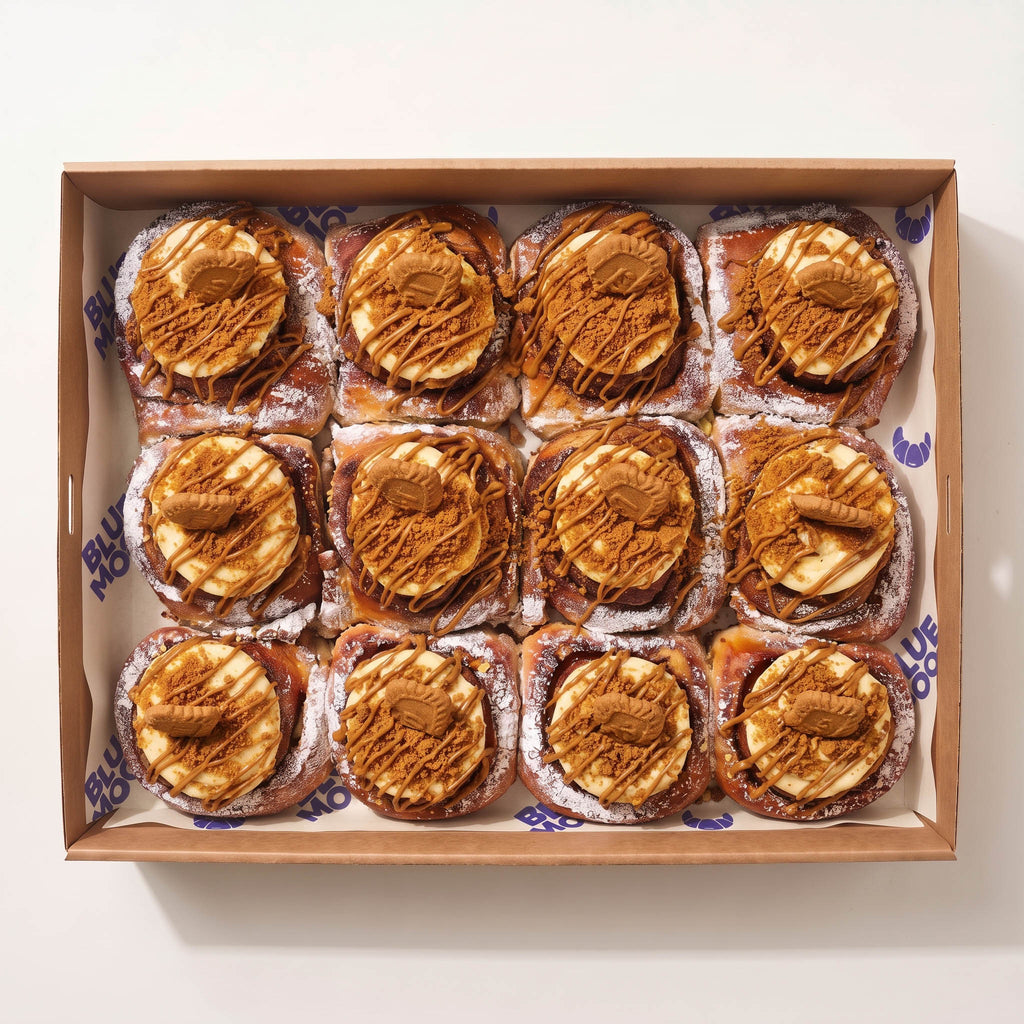 Biscoff cinnamon scroll box — Blue Moon Bakehouse Christchurch cinnamon roll catering