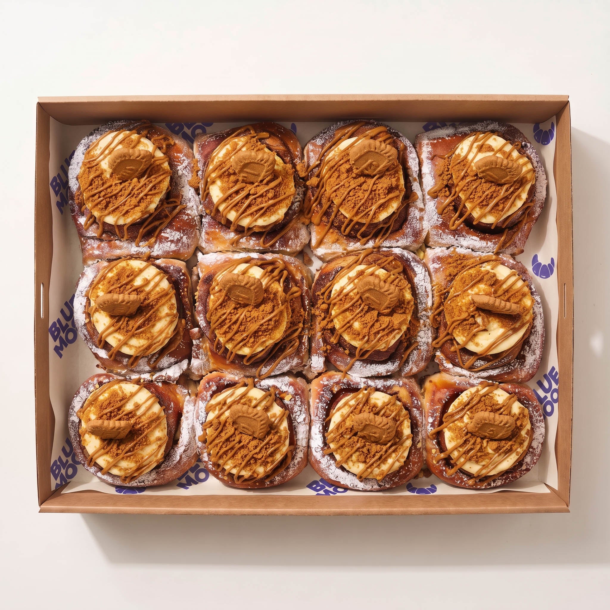 Biscoff cinnamon scroll box — Blue Moon Bakehouse Christchurch cinnamon roll catering