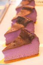 Purple ube basque burnt cheesecake — sweet, creamy and stunning. 8" cake, 48hr pre-order. Christchurch pickup & delivery.