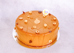 Four-layer hazelnut cake: milk choc mousse, hazelnut sponge, crispy praline & salted caramel glaze. 8" cake, 48hr pre-order. Christchurch.