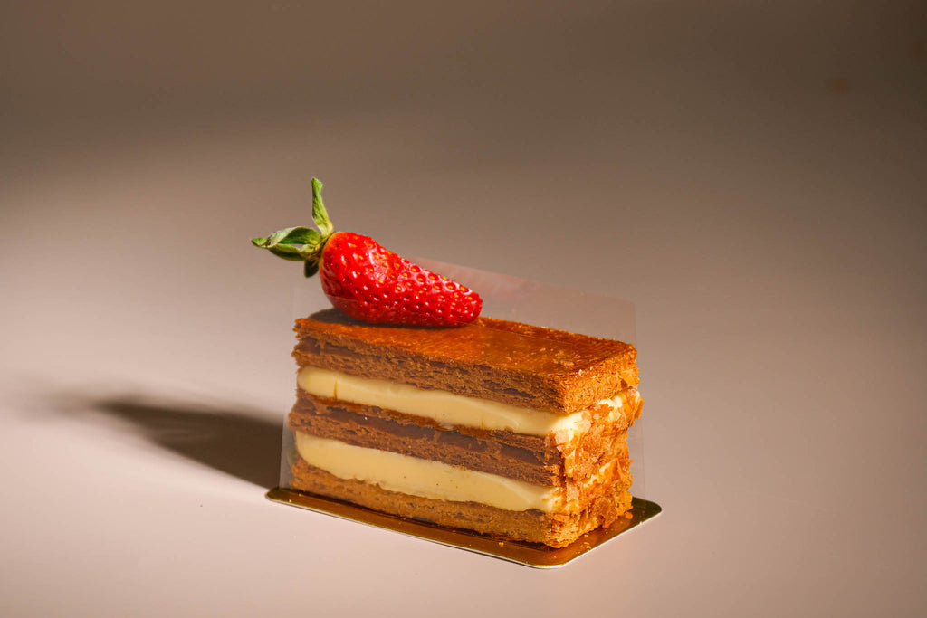 Laminated croissant dough mille-feuille with vanilla cream filling. Box of 4. 24hr pre-order. Blue Moon Bakehouse, Christchurch.