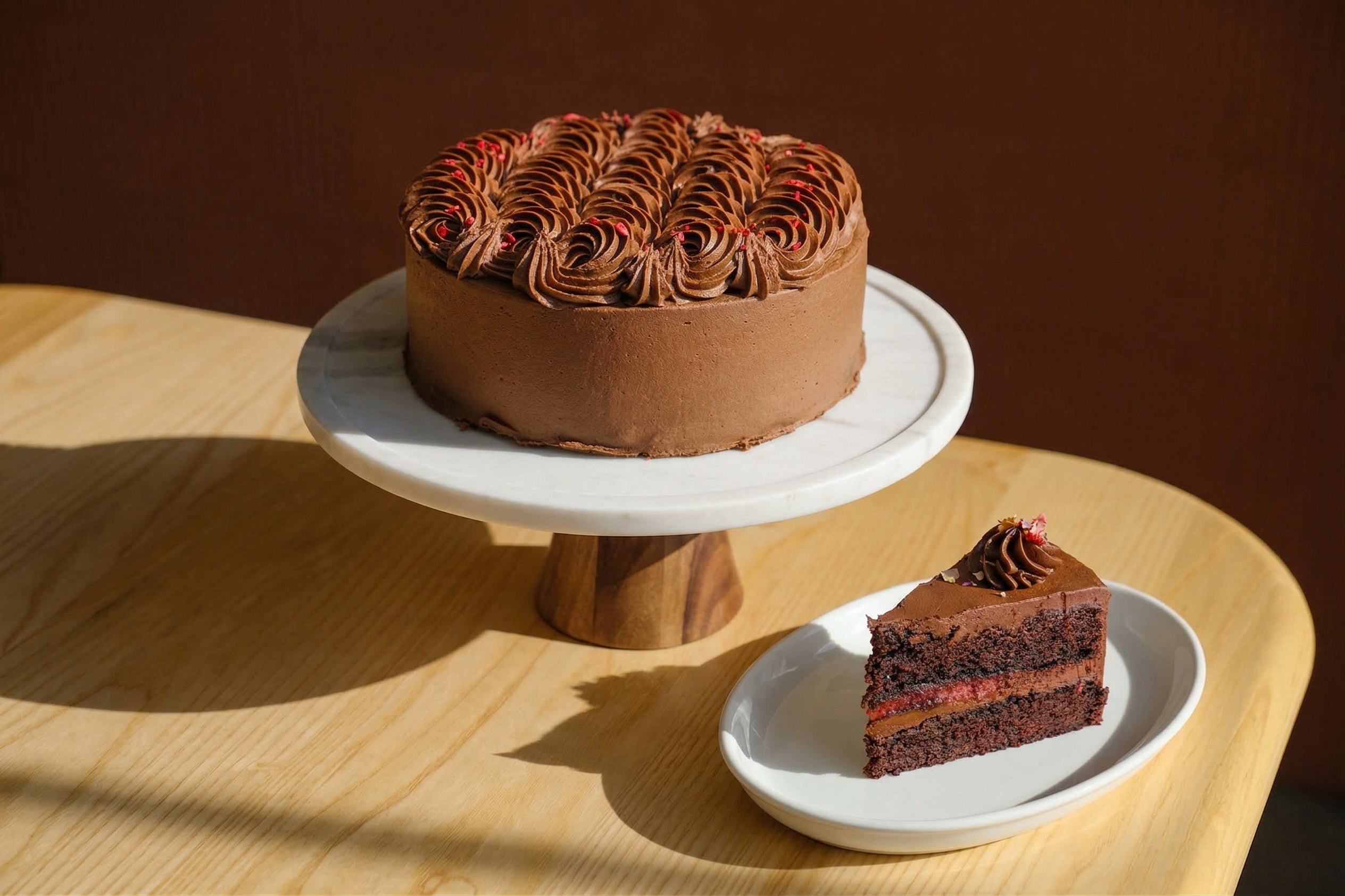 Rich, fudgy vegan chocolate cake — no dairy, no eggs, all flavour. 8" cake, 48hr pre-order. Christchurch pickup & delivery.