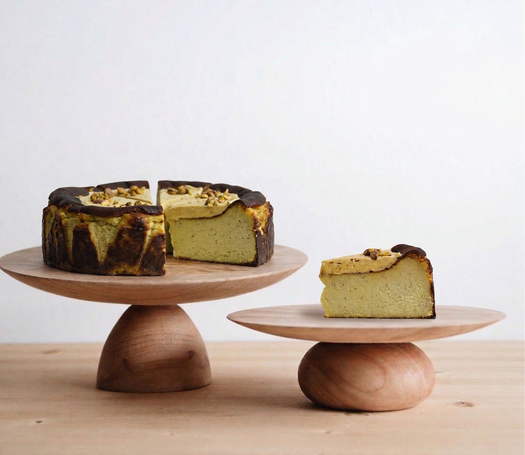 8 inch pistachio Basque burnt cheesecake made with house-ground real pistachio from Blue Moon Bakehouse